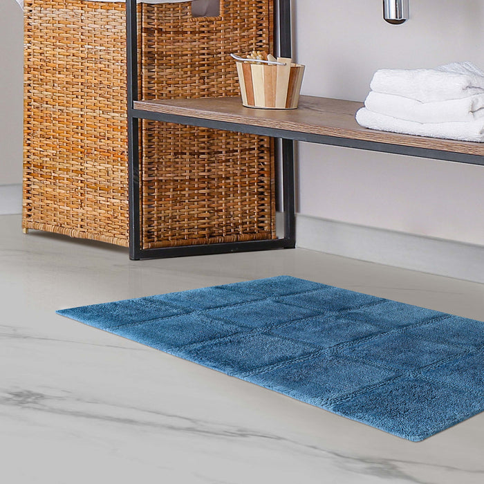 Solid Cotton 2 Piece Checkered Non Slip Bath Rug Set