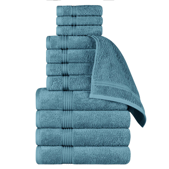 Egyptian Cotton Highly Absorbent Solid 12-Piece Ultra Soft Towel Set - Sapphire