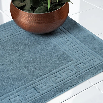 Cotton 2 Piece Greek Key Border Super Absorbent Bath Mat Set - Blue Nile Mills