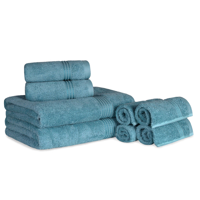 Egyptian Cotton Highly Absorbent Solid 8 Piece Ultra Soft Towel Set - Sapphire
