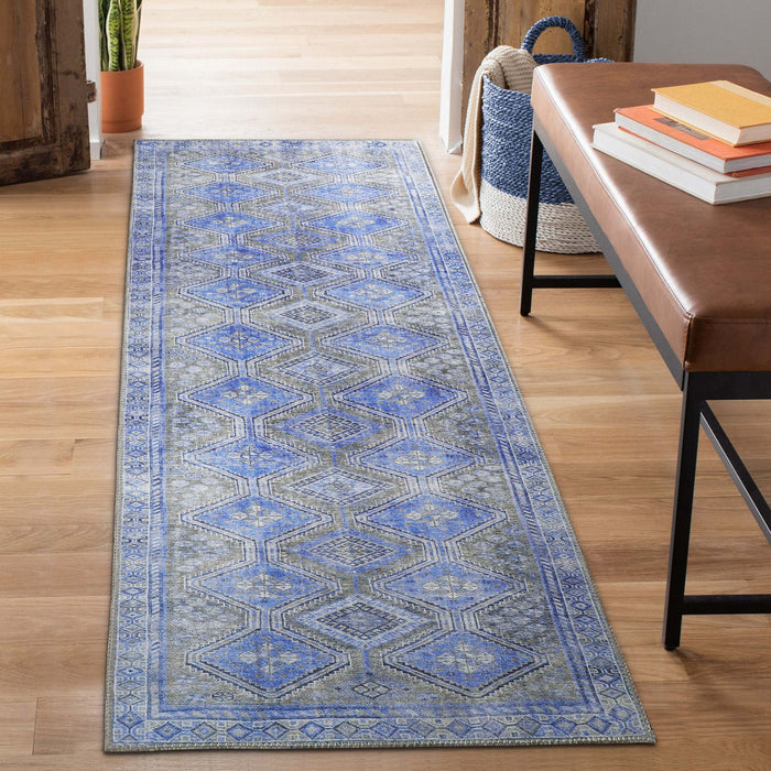 Southwestern Geometric Diamonds Indoor Area Rug Or Runner Rug - Sapphire Blue