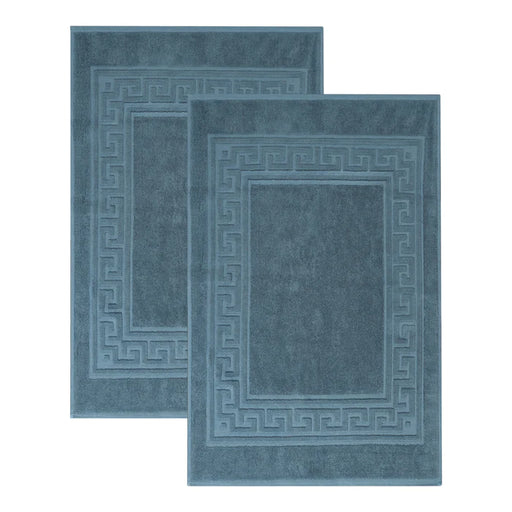 Cotton 2 Piece Greek Key Border Super Absorbent Bath Mat Set - Sapphire