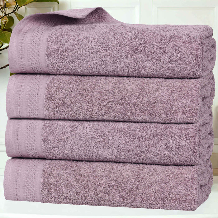 Honeycomb Textured Waffle Border Luxury Cotton Bath Towels, Set of 4