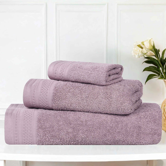 Honeycomb Textured Waffle Border Luxury Cotton 3 Piece Towel Set