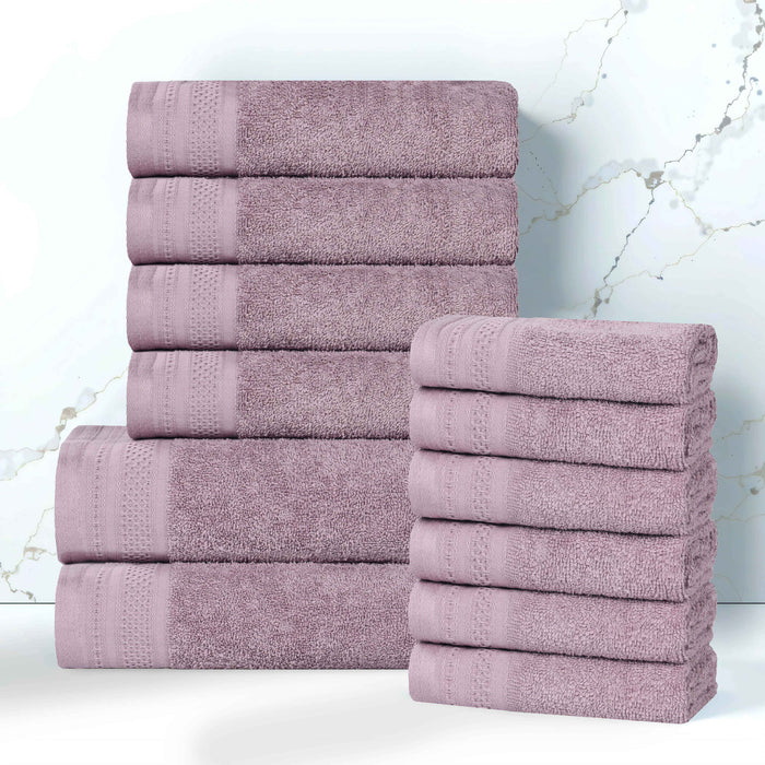 Honeycomb Textured Waffle Border Luxury Cotton 12 Piece Towel Set