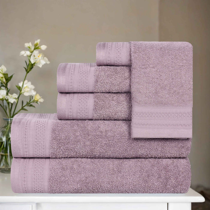 Honeycomb Textured Waffle Border Luxury Cotton 6 Piece Towel Set