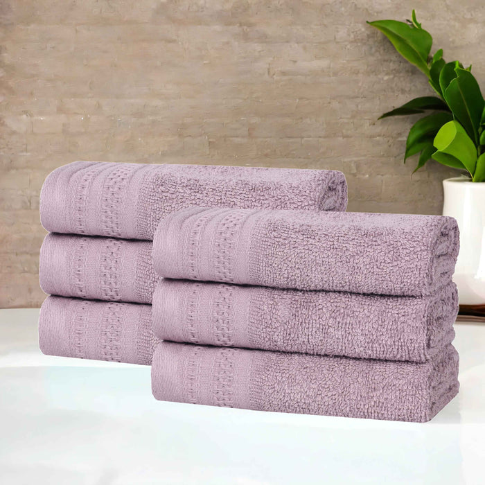 Honeycomb Textured Waffle Border Luxury Cotton Face Towels, Set of 6