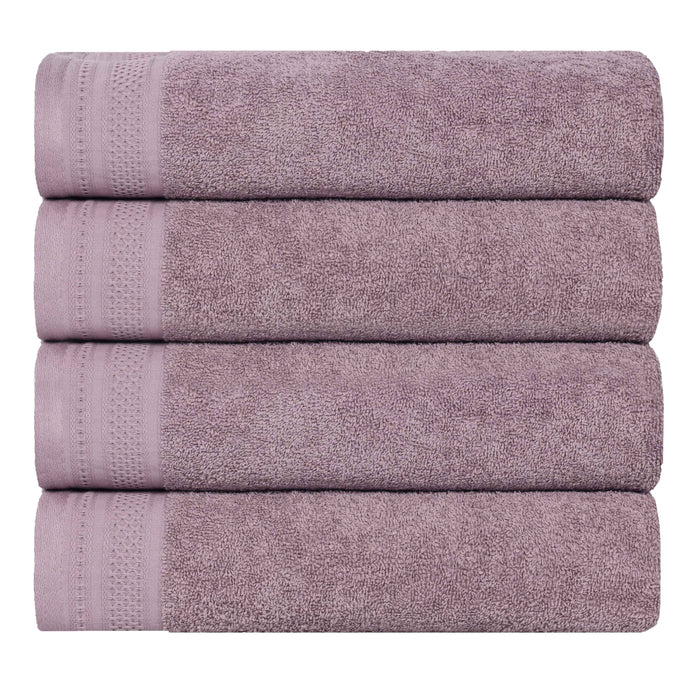 Honeycomb Textured Waffle Border Luxury Cotton Bath Towels, Set of 4