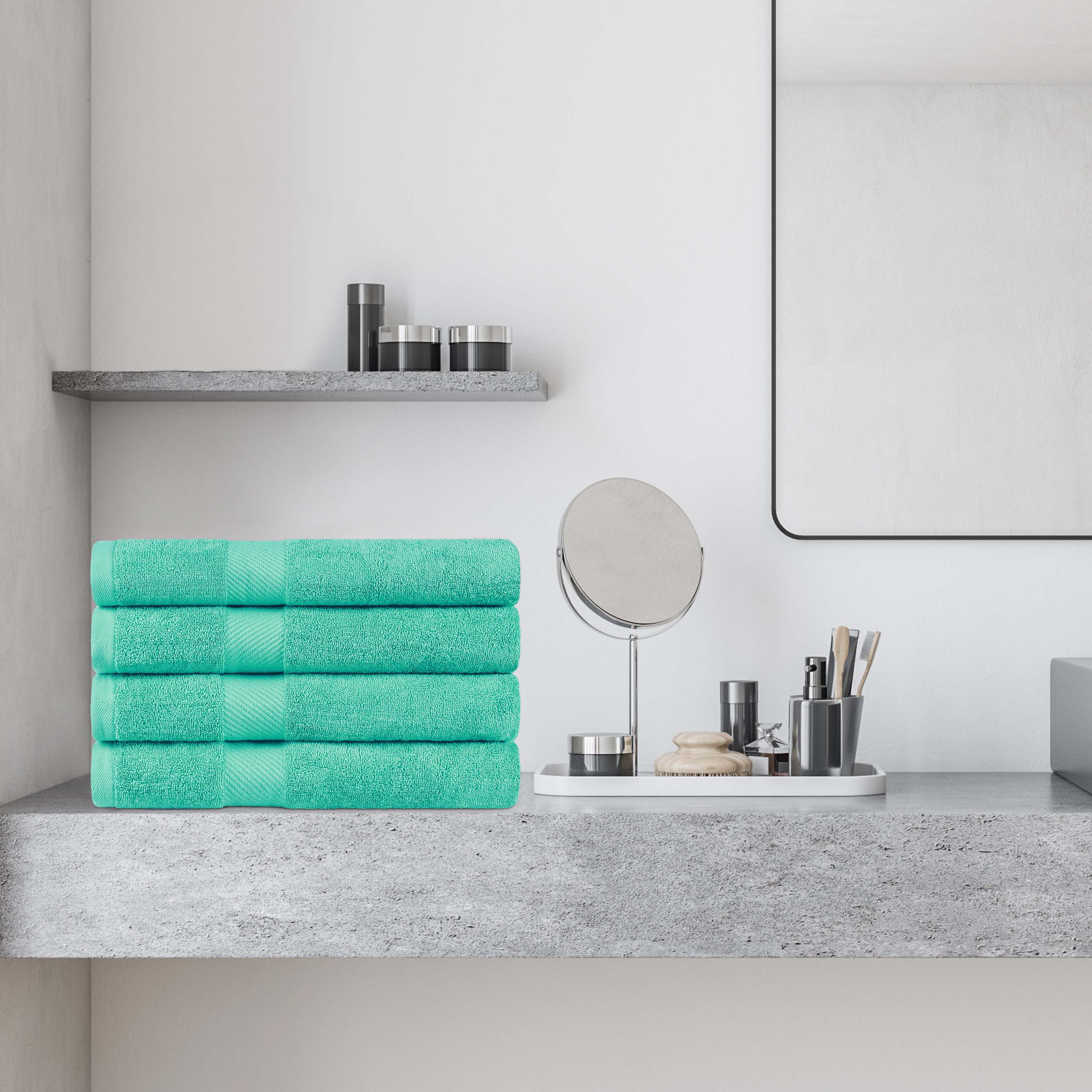 Kendell Egyptian Cotton 4 Piece Bath Towel Set with Dobby Border - Blue Nile Mills