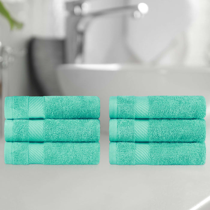 Kendell Egyptian Cotton 6 Piece Hand Towel Set with Dobby Border - Sea Green