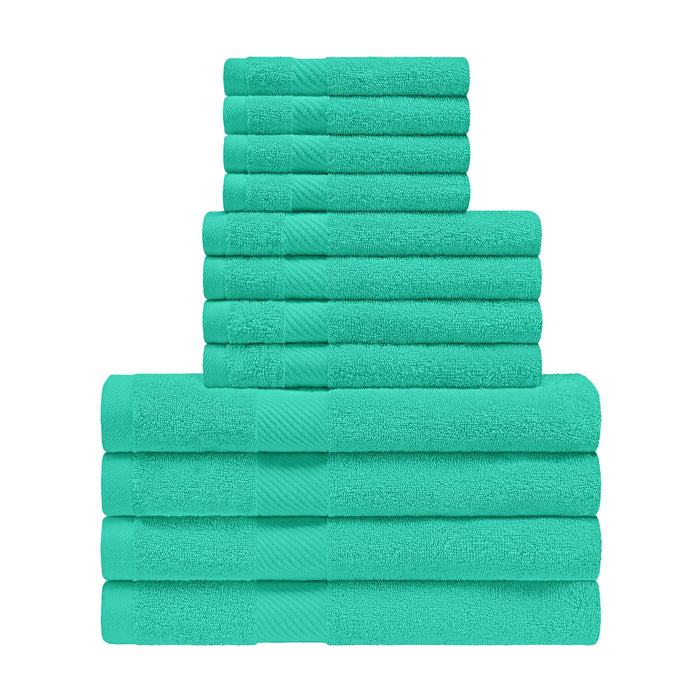 Kendell Egyptian Cotton 12 Piece Solid Towel Set - SeaGreen