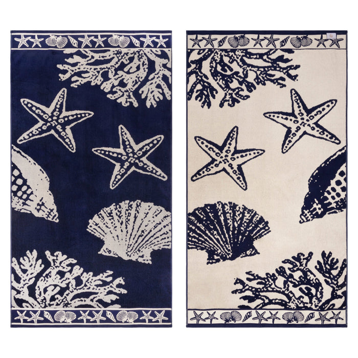 Seacoast Oversized 2 Piece Beach Towel Set - NavyBlue