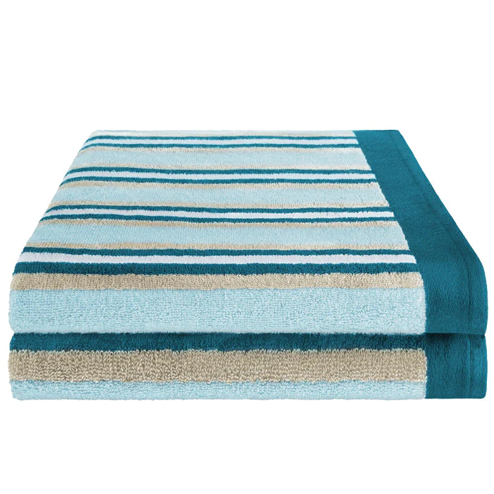 Cotton Stripe 2 Piece Bath Towel Set - Sea Foam