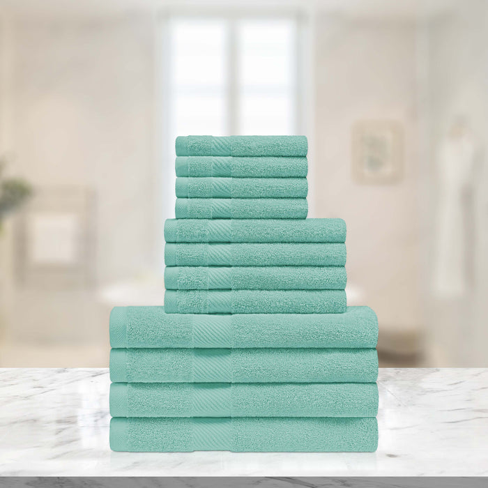 Kendell Egyptian Cotton 12 Piece Solid Towel Set - Seafoam