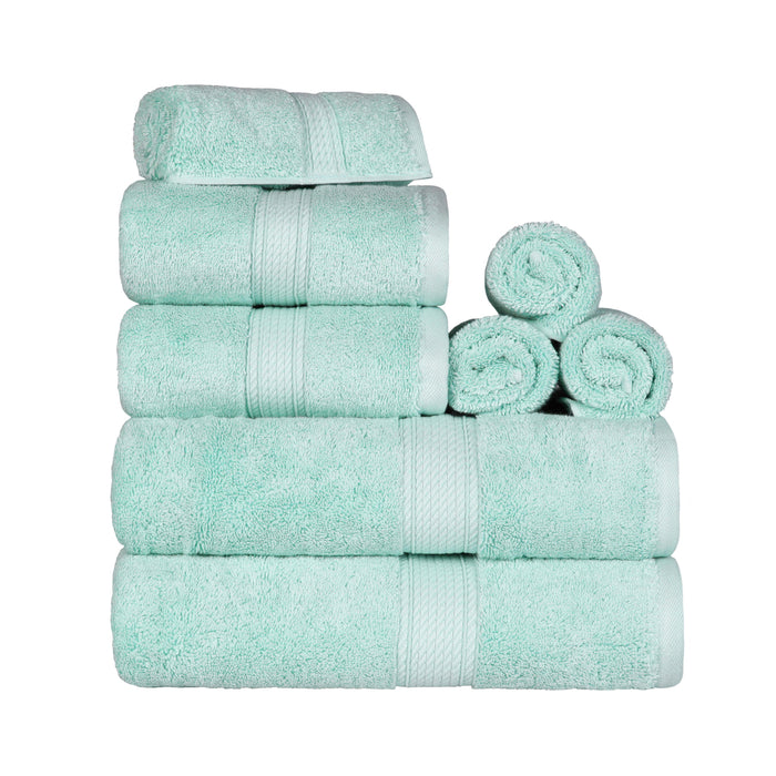 Egyptian Cotton Pile Plush Heavyweight Absorbent 8 Piece Towel Set - SeaFoam