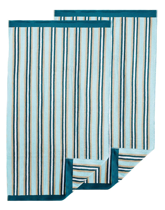 Cotton Stripe 2 Piece Bath Towel Set - Sea Foam