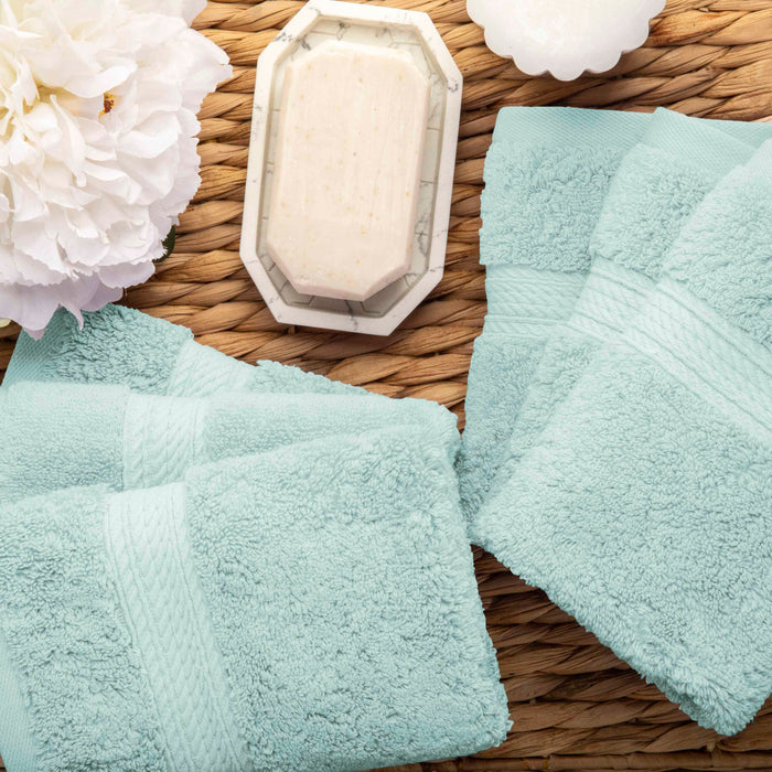 Egyptian Cotton Pile Plush Heavyweight Absorbent 8 Piece Towel Set - Seafoam