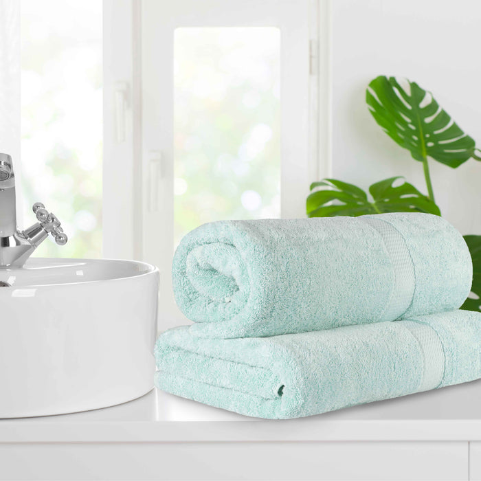 Egyptian Cotton Pile Plush Heavyweight Absorbent Bath Sheet Set of 2 - Seafoam