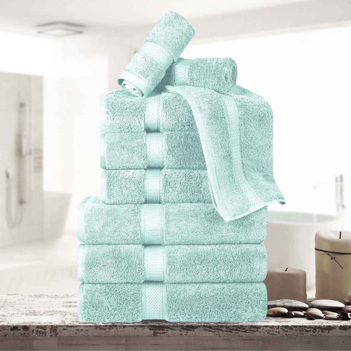 Egyptian Cotton Pile Plush Heavyweight Absorbent 9 Piece Towel Set - Seafoam