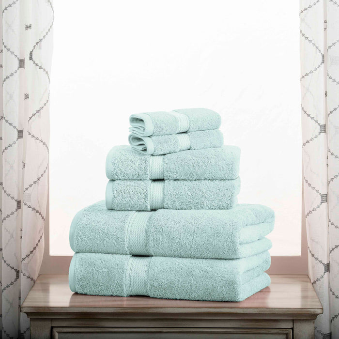 Egyptian Cotton Pile Plush Heavyweight Absorbent 6 Piece Towel Set - Seafoam