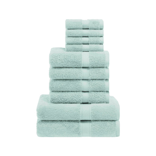 Egyptian Cotton Pile Solid 10-Piece Towel Set - Seafoam