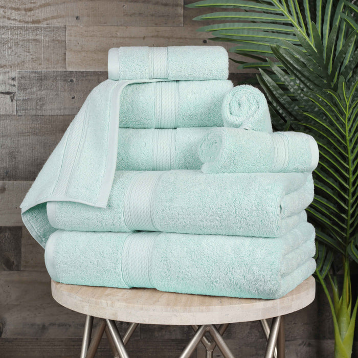 Egyptian Cotton Pile Plush Heavyweight Absorbent 8 Piece Towel Set - Seafoam