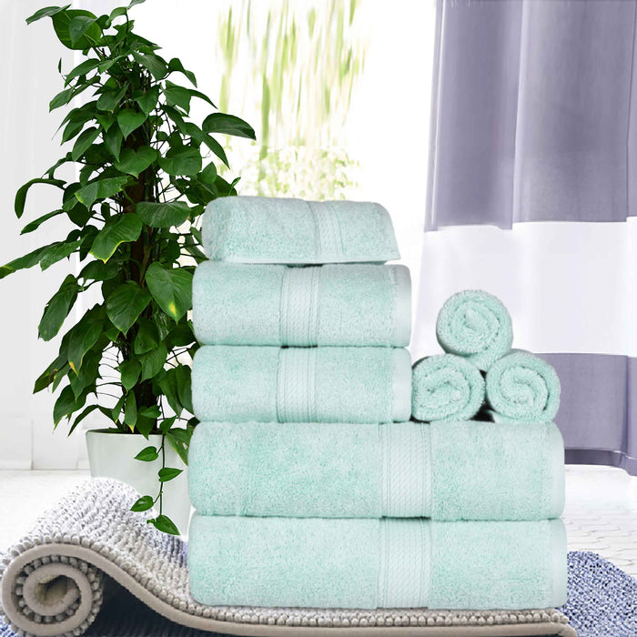 Egyptian Cotton Pile Plush Heavyweight Absorbent 8 Piece Towel Set - Seafoam