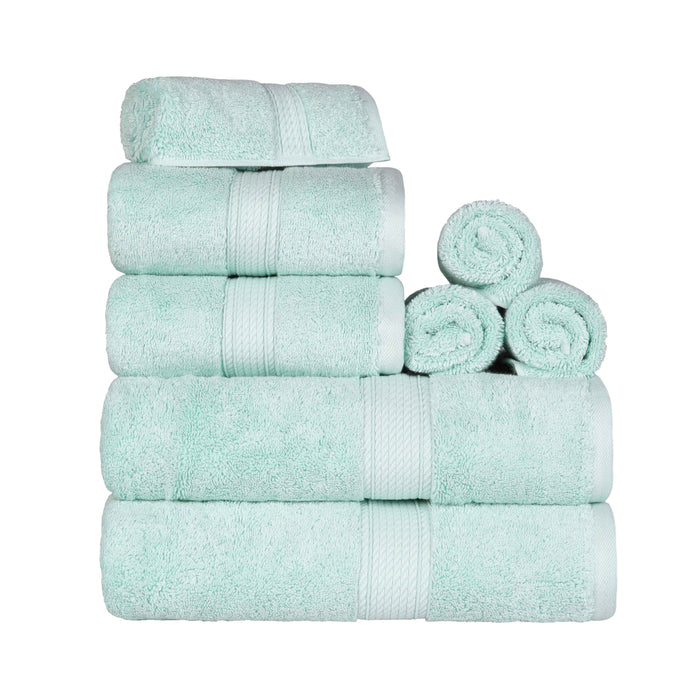 Egyptian Cotton Pile Plush Heavyweight Absorbent 8 Piece Towel Set - Seafoam