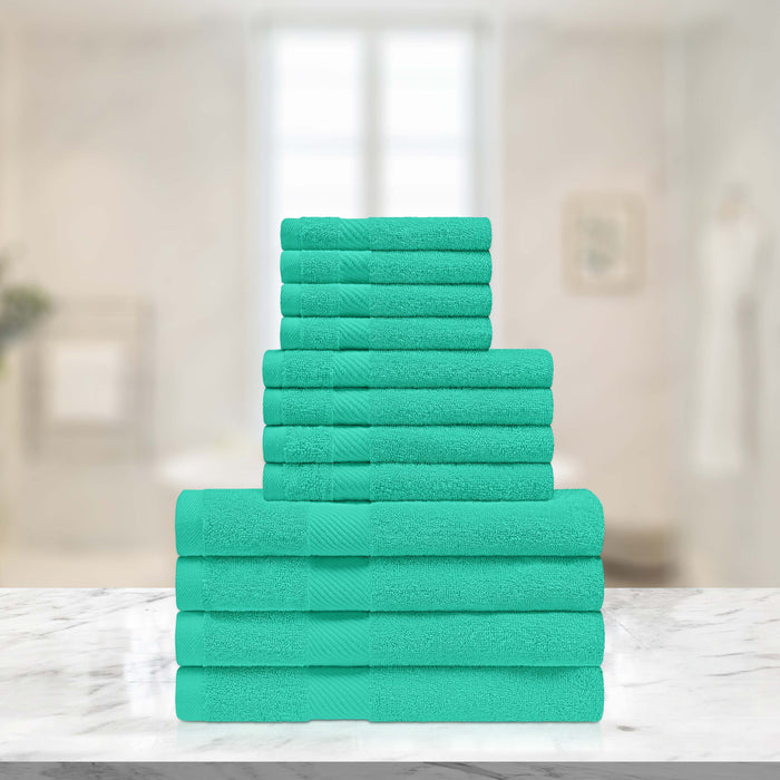 Kendell Egyptian Cotton 12 Piece Solid Towel Set - SeaGreen