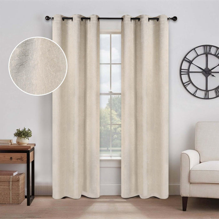 Blackout Senna Solid Textured Grommet Curtain Panels Set