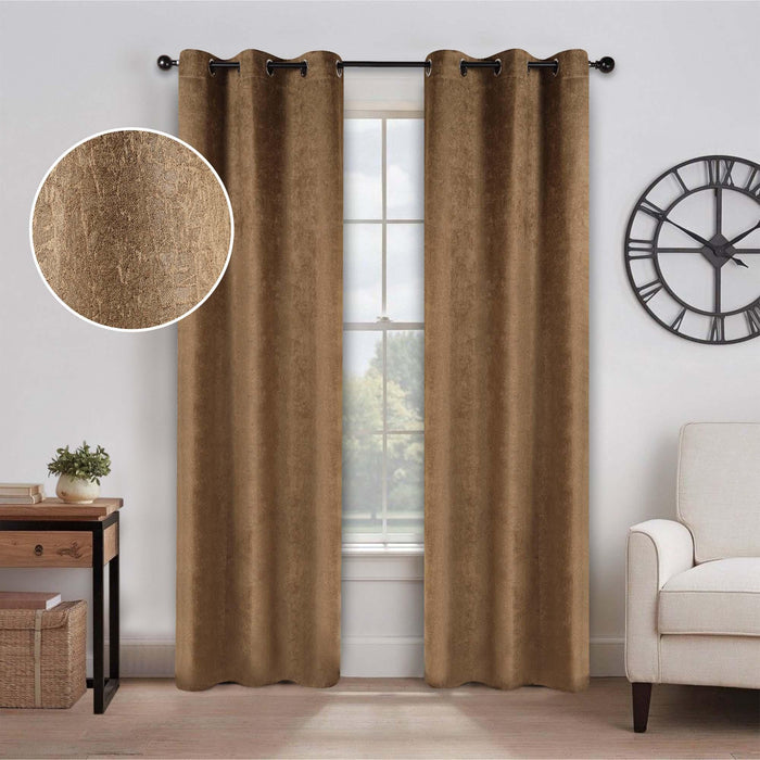 Blackout Senna Solid Textured Grommet Curtain Panels Set