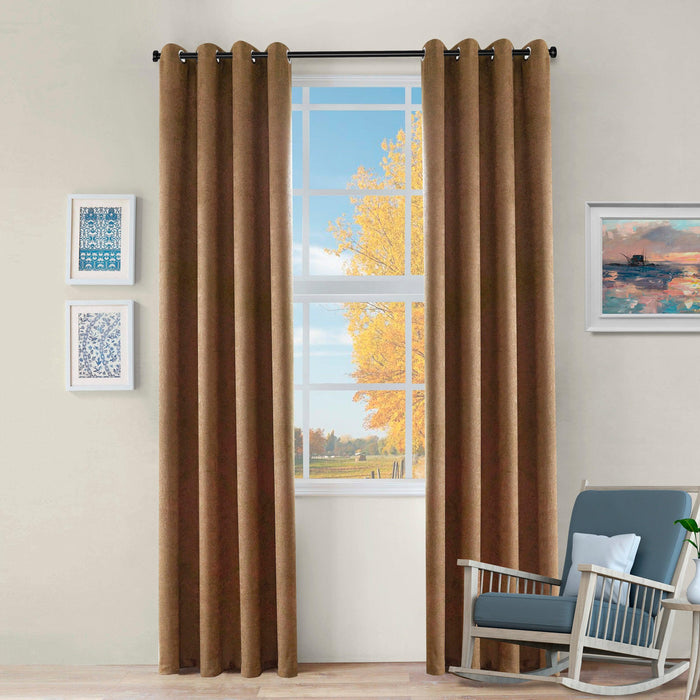 Blackout Senna Solid Textured Grommet Curtain Panels Set