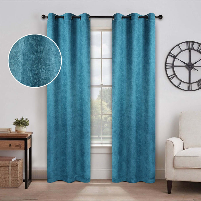 Blackout Senna Solid Textured Grommet Curtain Panels Set