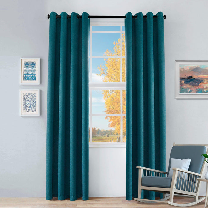 Blackout Senna Solid Textured Grommet Curtain Panels Set