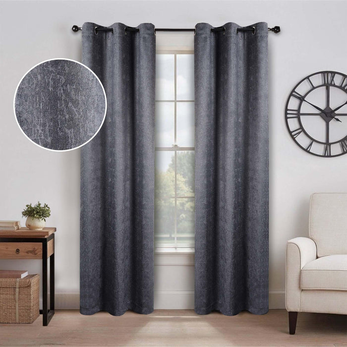 Blackout Senna Solid Textured Grommet Curtain Panels Set