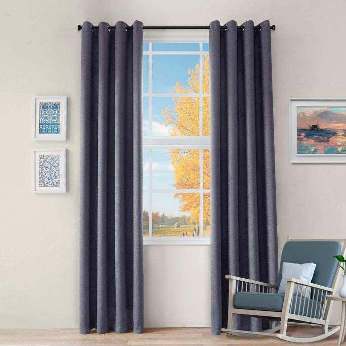 Blackout Senna Solid Textured Grommet Curtain Panels Set