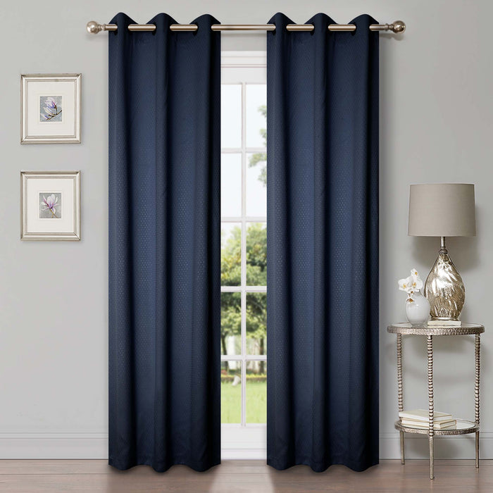 Shimmer Abstract Modern Blackout Curtain Set - Navy Blue
