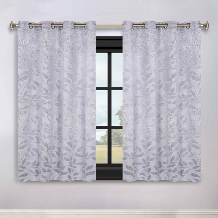 Leaves Grommet Room Darkening Blackout Curtains, Set of 2 - Silver