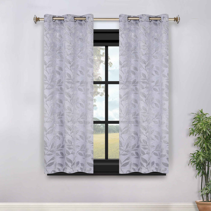 Leaves Grommet Room Darkening Blackout Curtains, Set of 2 - Silver