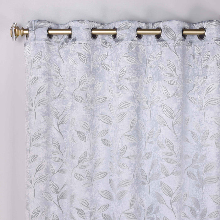 Leaves Grommet Room Darkening Blackout Curtains, Set of 2 - Silver