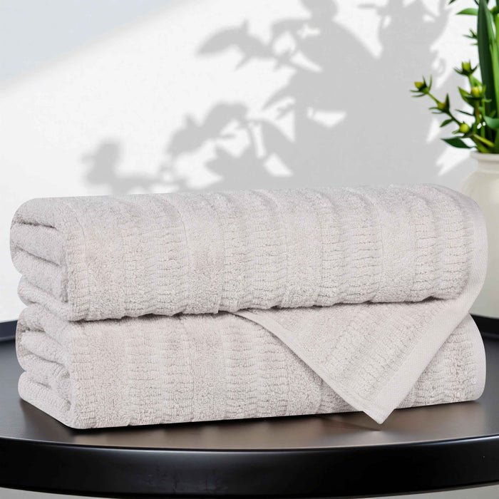 Mika Smart Twist Cotton Solid Vertical Ribbed Bath Towels, Set of 2