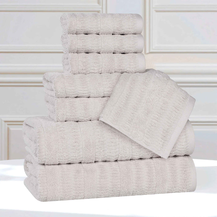 Mika Smart Twist Cotton Solid Vertical Ribbed 8 Piece Towel Set