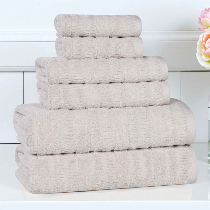 Mika Smart Twist Cotton Solid Vertical Ribbed 6 Piece Towel Set