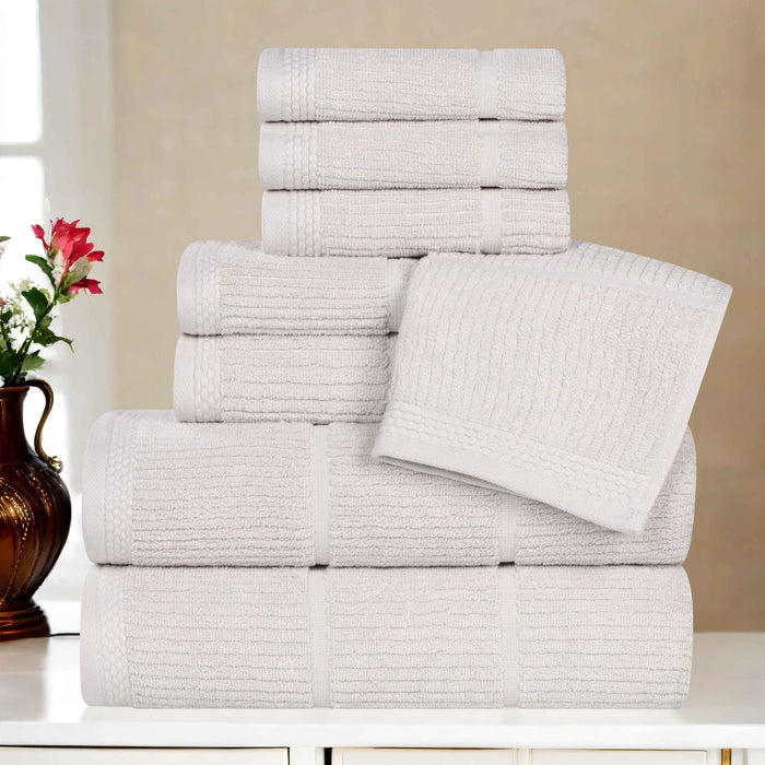 Milo Smart Twist Cotton Solid Ribbed Design 8 Piece Towel Set