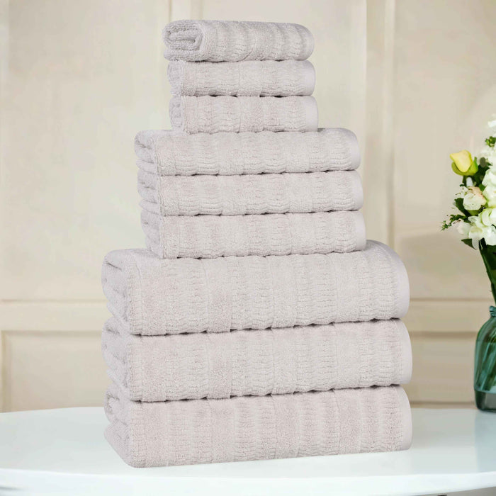 Mika Smart Twist Cotton Solid Vertical Ribbed 9 Piece Towel Set