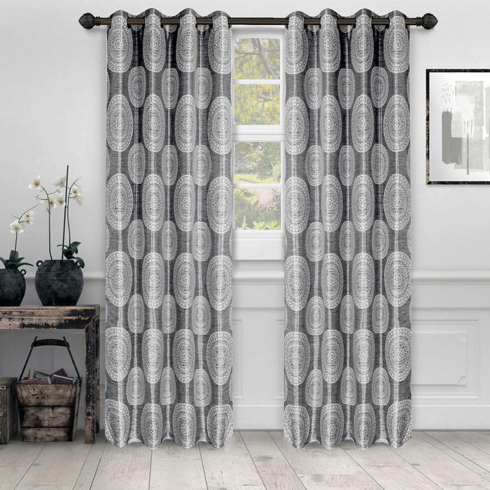 Cordon Jacquard Grommet Curtain Panel Set with Grommet Top Header - Silver