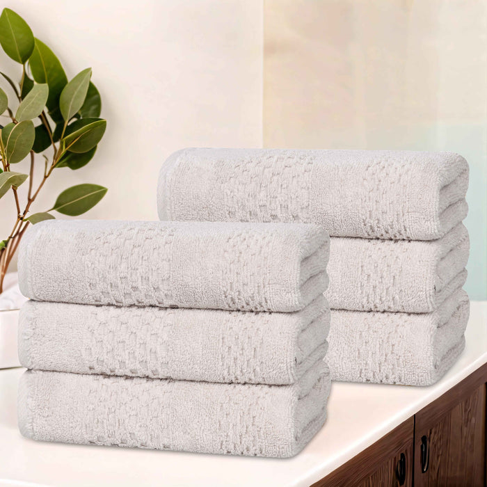 Playa Zero Twist Cotton Solid Waffle Textured Hand Towels, Set of 6