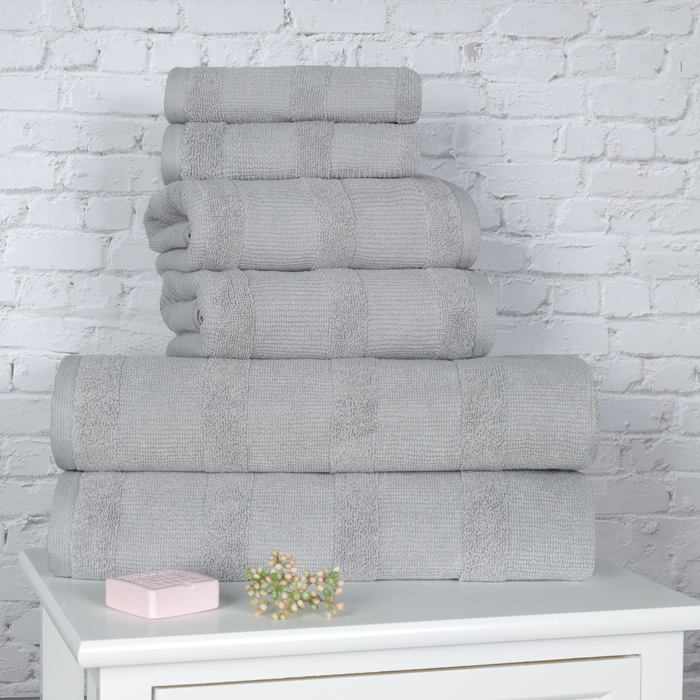 Ribbed Turkish Cotton Quick-Dry Solid 6 Piece Assorted Towel Set - Silver