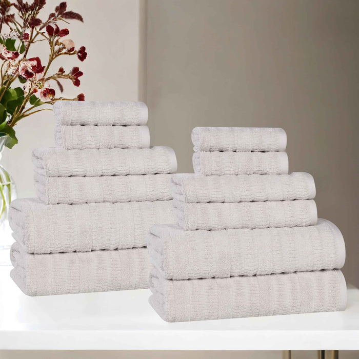 Mika Smart Twist Cotton Solid Vertical Ribbed 12 Piece Towel Set