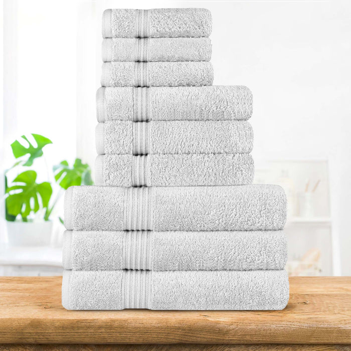 Egyptian Cotton Highly Absorbent Solid 9-Piece Ultra Soft Towel Set - Silver